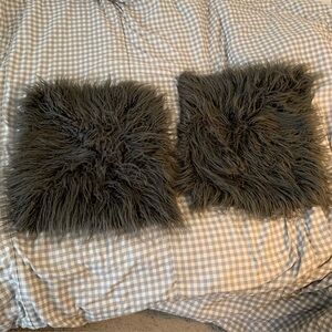 Gray Faux Fur throw pillow covers. Zipper closure. Two covers. Covers only